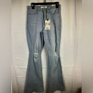 California Vintage Womens Distressed Button Fly Flare Light Wash Jeans Sz 7/28